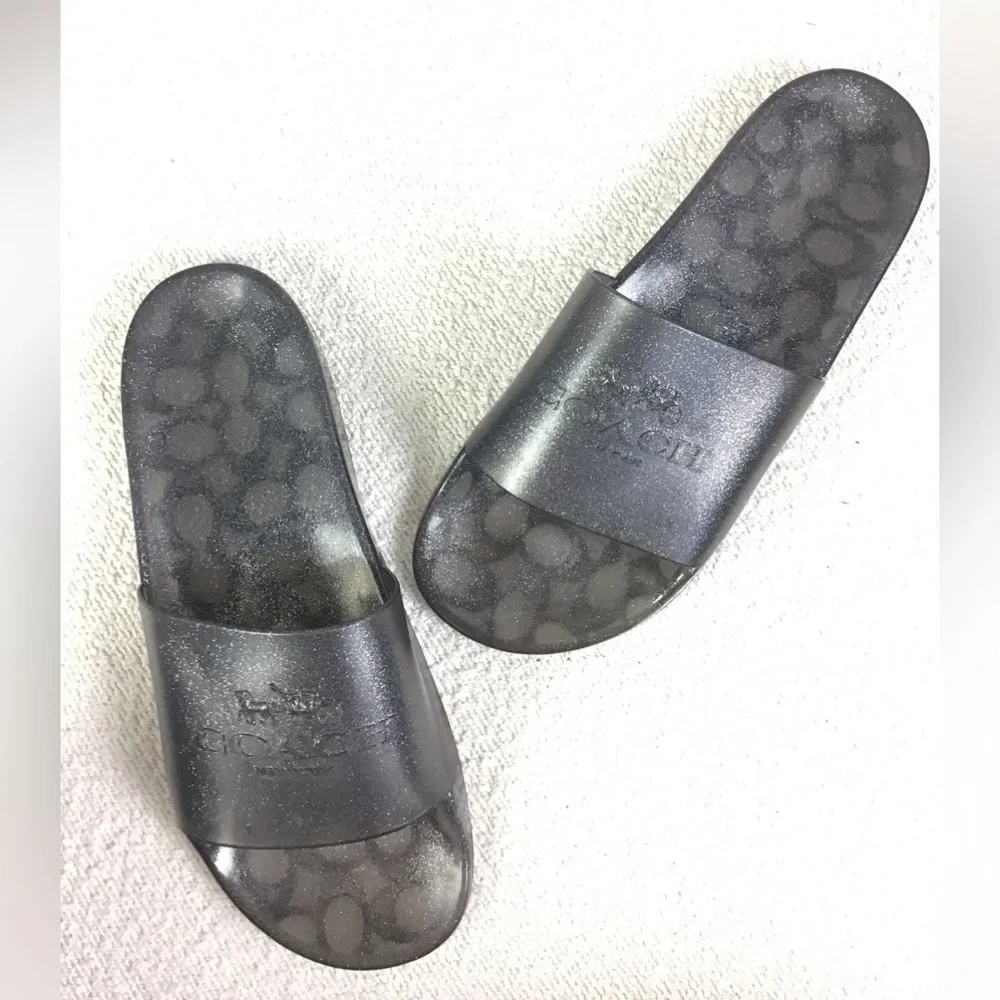 COACH Ulyssa Clear Grey Silver Transparent Jelly Rubber Slides Size 10/11